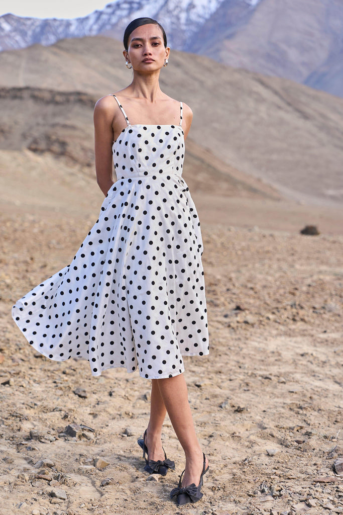 POLKA DOT FLARED DRESS - dash and dot dash and dot