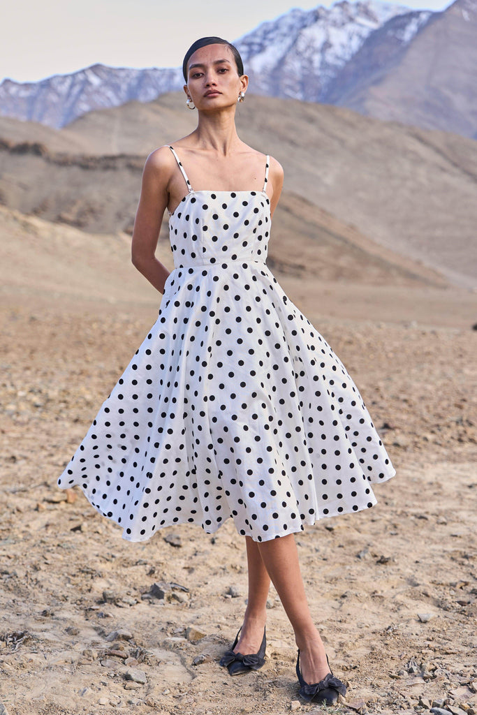 POLKA DOT FLARED DRESS - dash and dot dash and dot