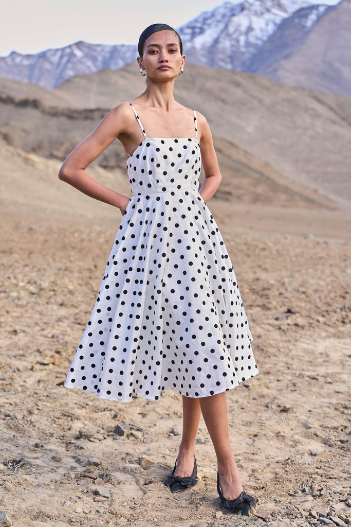 POLKA DOT FLARED DRESS - dash and dot dash and dot