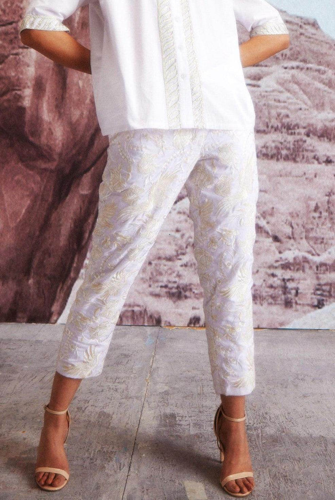 EMBROIDERED IVORY PANTS - dash and dot dash and dot