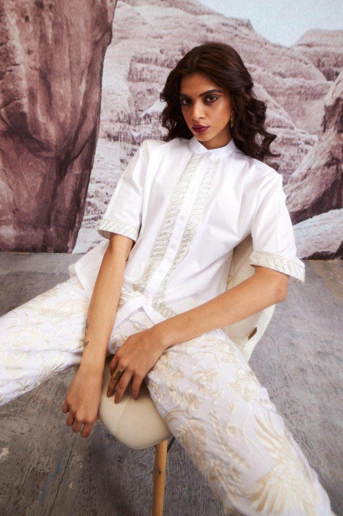 EMBROIDERED IVORY PANTS - dash and dot dash and dot