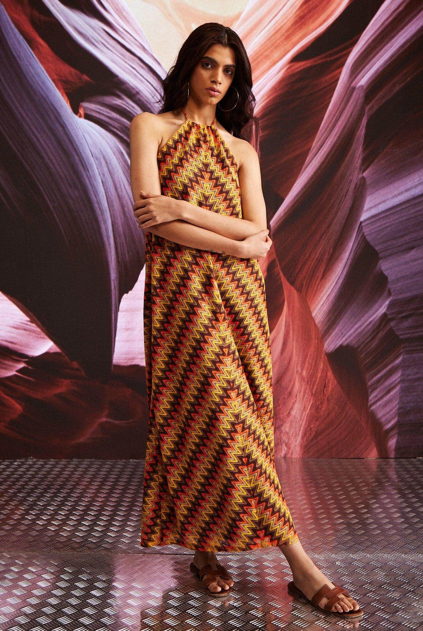 orange chevron dress Vacays Chevron Knit Midi Dress