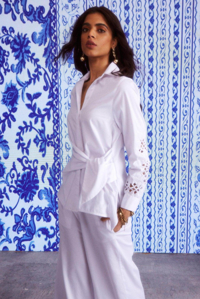 CUTWORK CUFF SIDE TIE SHIRT - dash and dot dash and dot