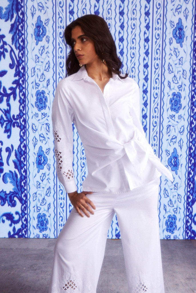 CUTWORK CUFF SIDE TIE SHIRT - dash and dot dash and dot