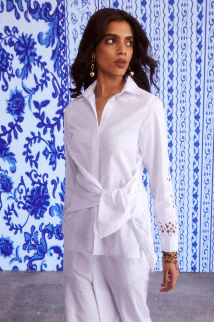 CUTWORK CUFF SIDE TIE SHIRT - dash and dot dash and dot