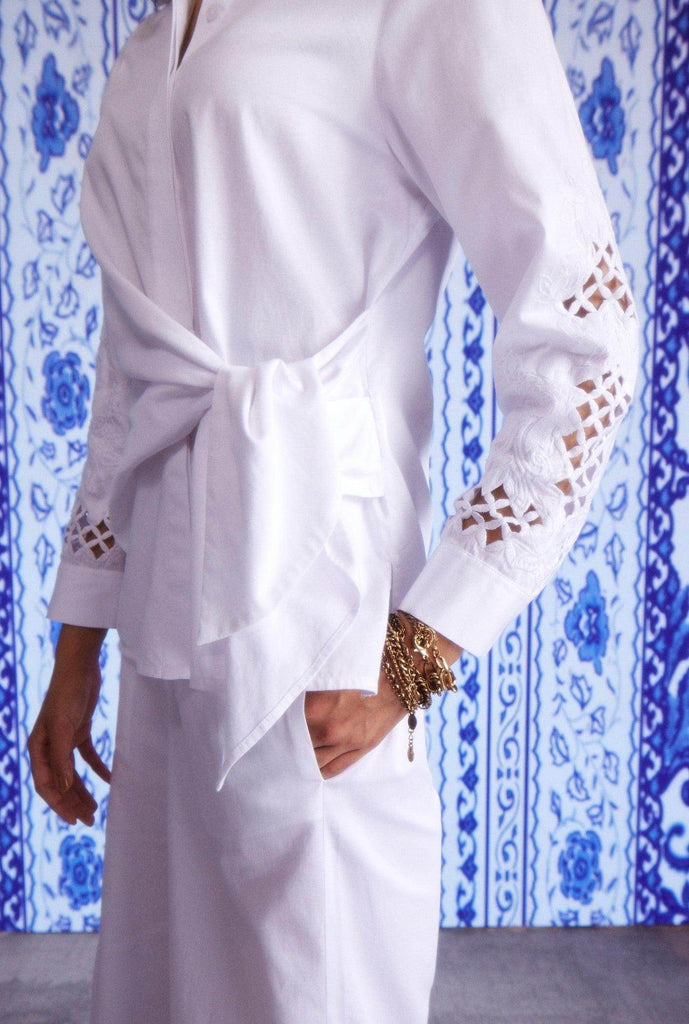 CUTWORK CUFF SIDE TIE SHIRT - dash and dot dash and dot