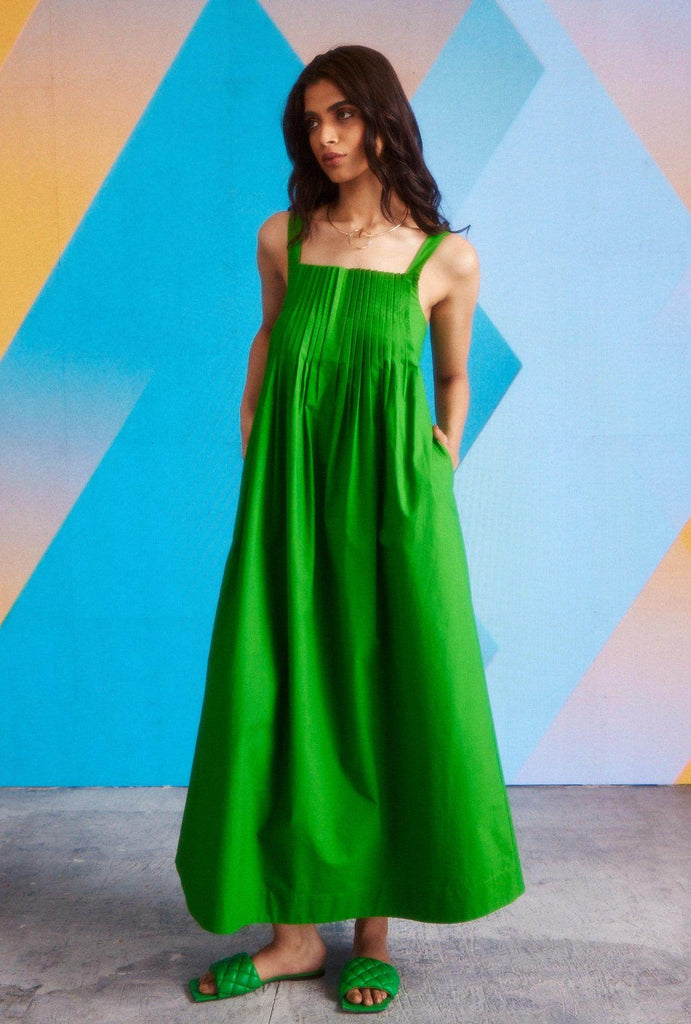 GREEN POPLIN MIDI - dash and dot dash and dot