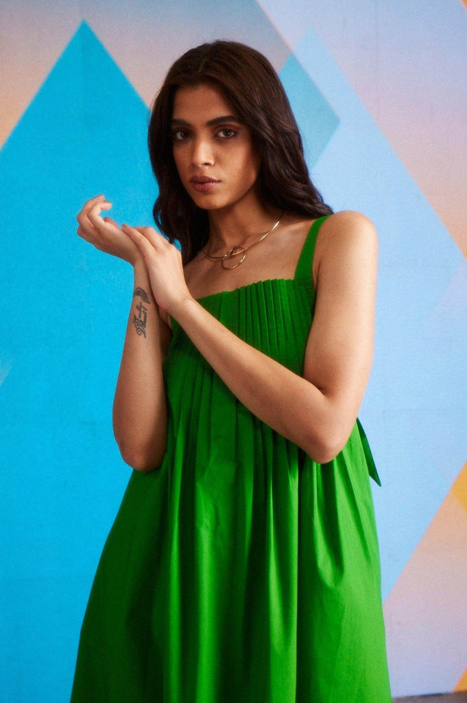 GREEN POPLIN MIDI - dash and dot dash and dot