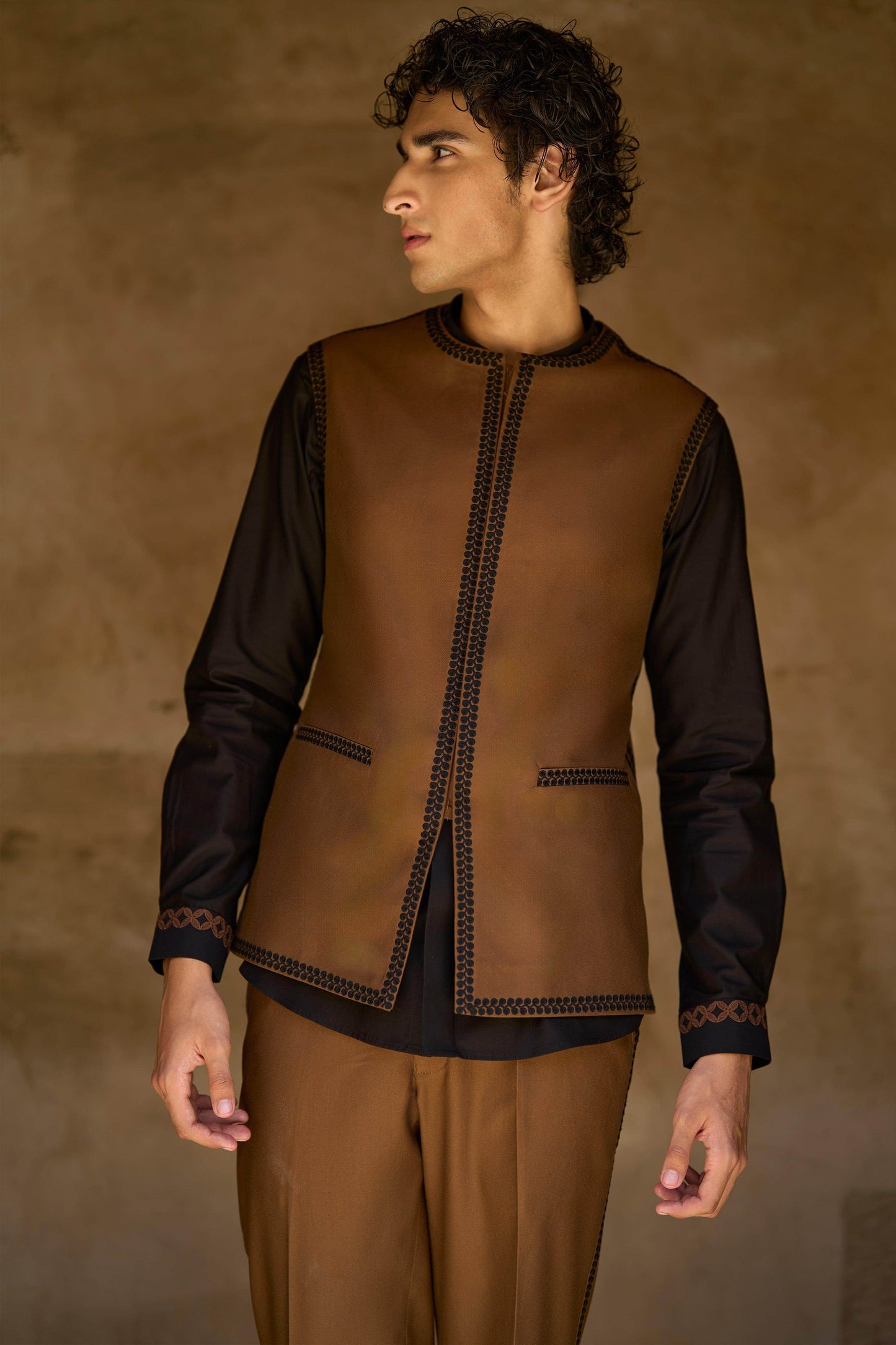 BORDER EMBROIDERED BANDI, SHIRT AND PANT - dash and dot