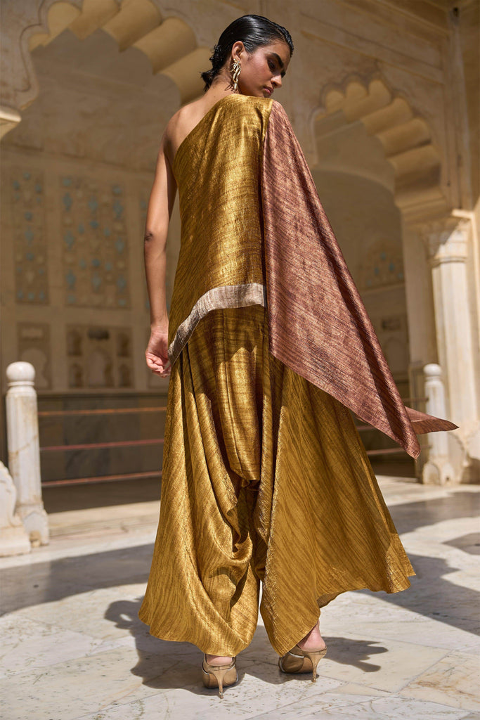 LAMÉ ONE SHOULDER DRAPE TOP - dash and dot dash and dot