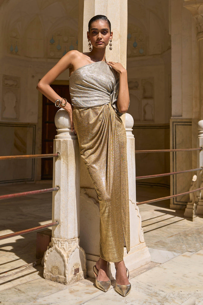 SINGLE SLEEVE FOIL BLOCKED DRESS - dash and dot dash and dot