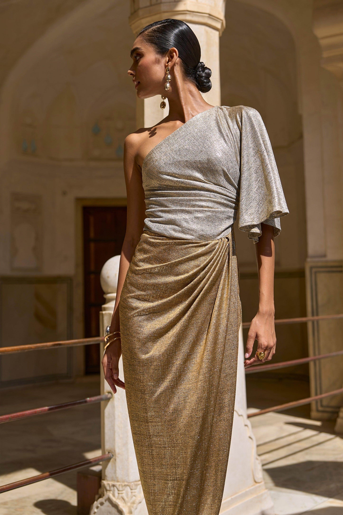 SINGLE SLEEVE FOIL BLOCKED DRESS - dash and dot