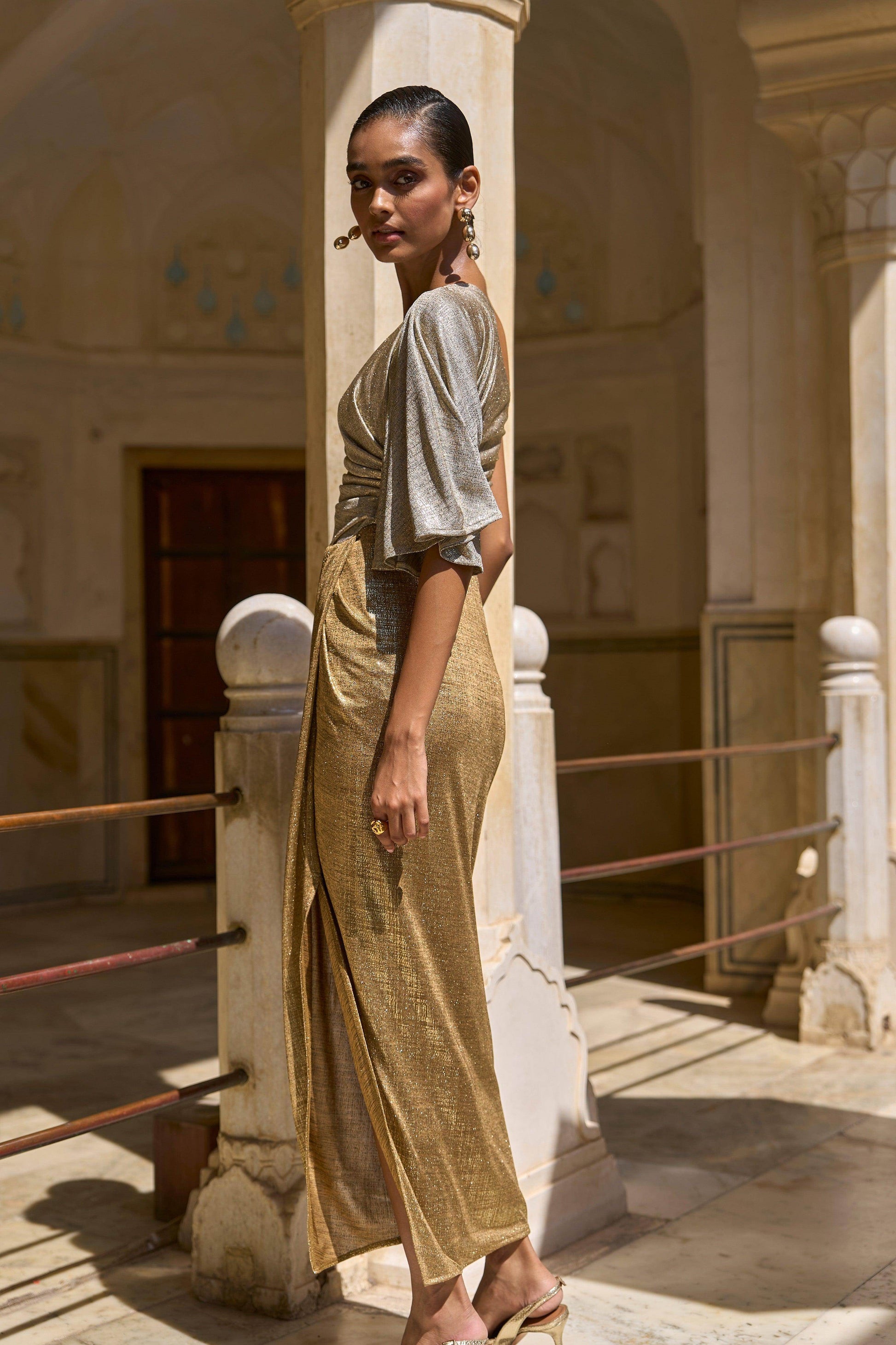 SINGLE SLEEVE FOIL BLOCKED DRESS - dash and dot