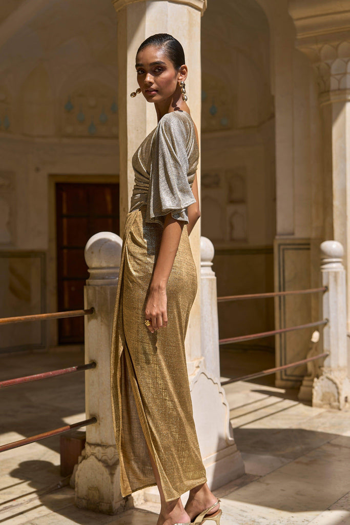 SINGLE SLEEVE FOIL BLOCKED DRESS - dash and dot dash and dot