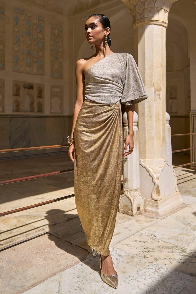 SINGLE SLEEVE FOIL BLOCKED DRESS - dash and dot dash and dot