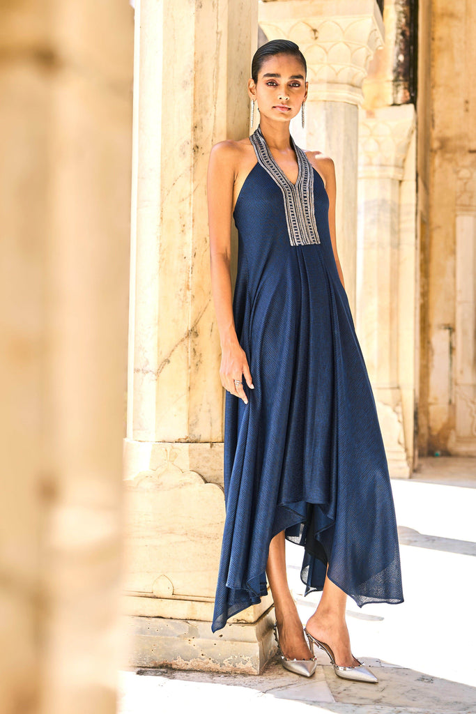 EMBROIDERED HALTER METALLIC MAXI - dash and dot dash and dot