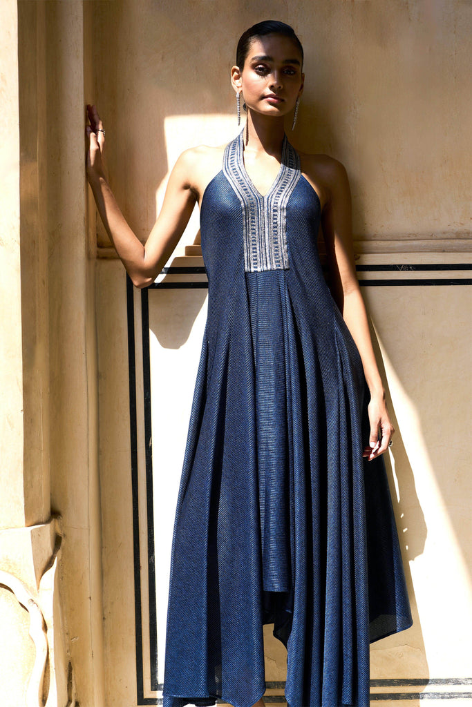 EMBROIDERED HALTER METALLIC MAXI - dash and dot dash and dot