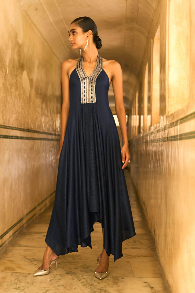 EMBROIDERED HALTER METALLIC MAXI - dash and dot dash and dot