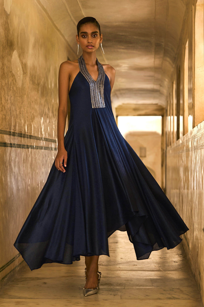 EMBROIDERED HALTER METALLIC MAXI - dash and dot dash and dot