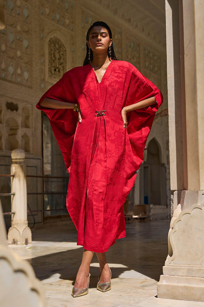 RED DRAPED KAFTAN - dash and dot dash and dot