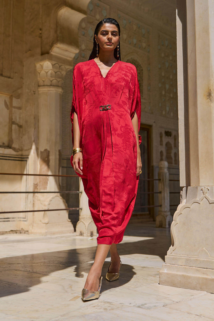 RED DRAPED KAFTAN - dash and dot dash and dot