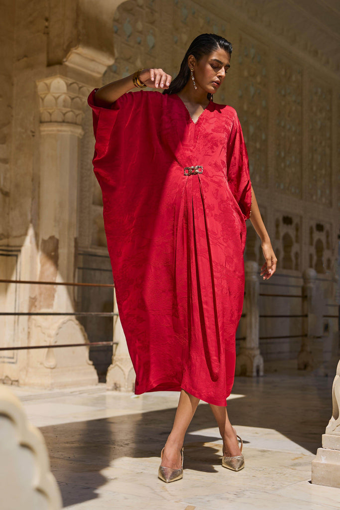 RED DRAPED KAFTAN - dash and dot dash and dot