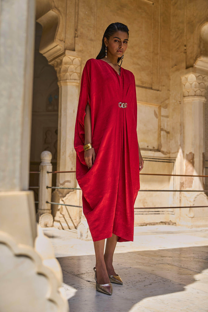 RED DRAPED KAFTAN - dash and dot dash and dot