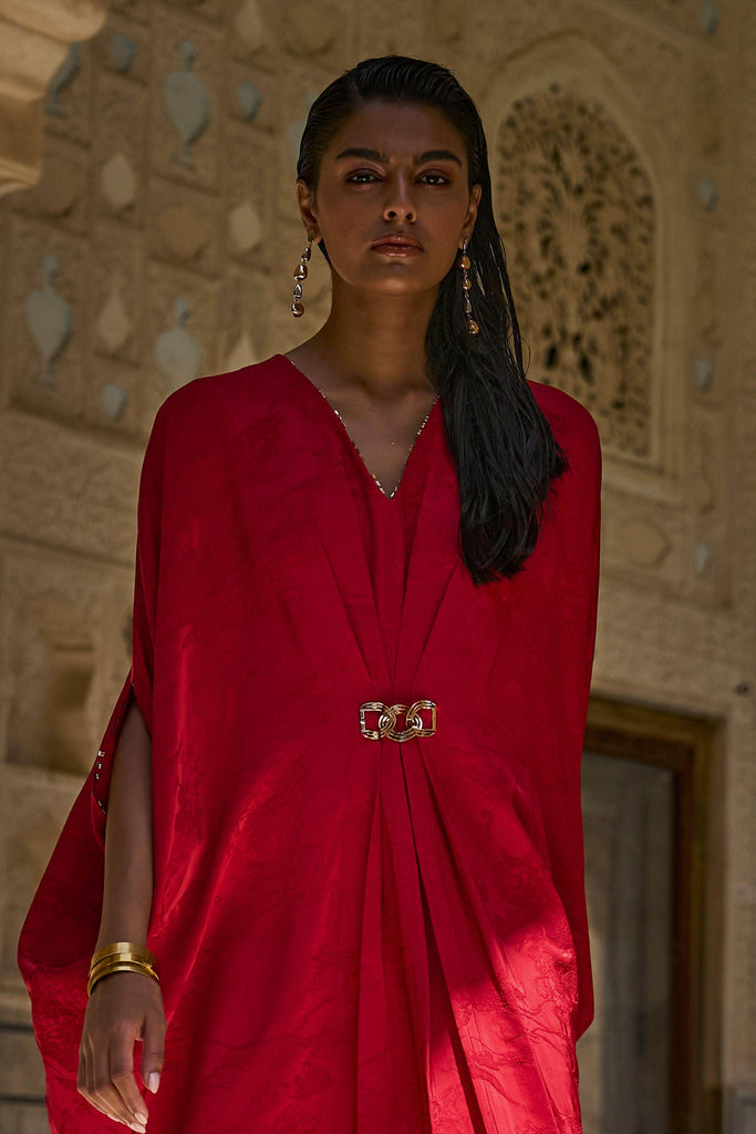 RED DRAPED KAFTAN - dash and dot dash and dot