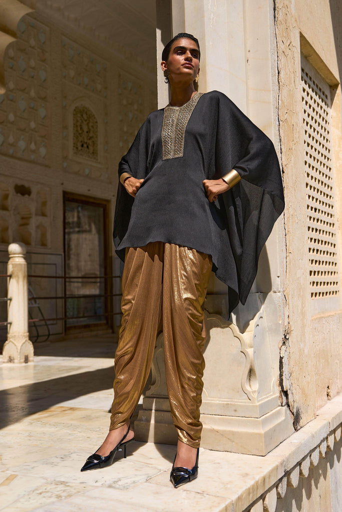 GOLD DRAPED DHOTI PANT - dash and dot dash and dot