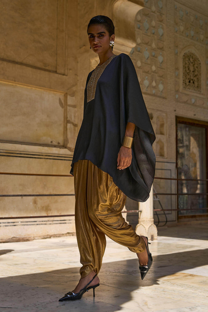 GOLD DRAPED DHOTI PANT - dash and dot dash and dot