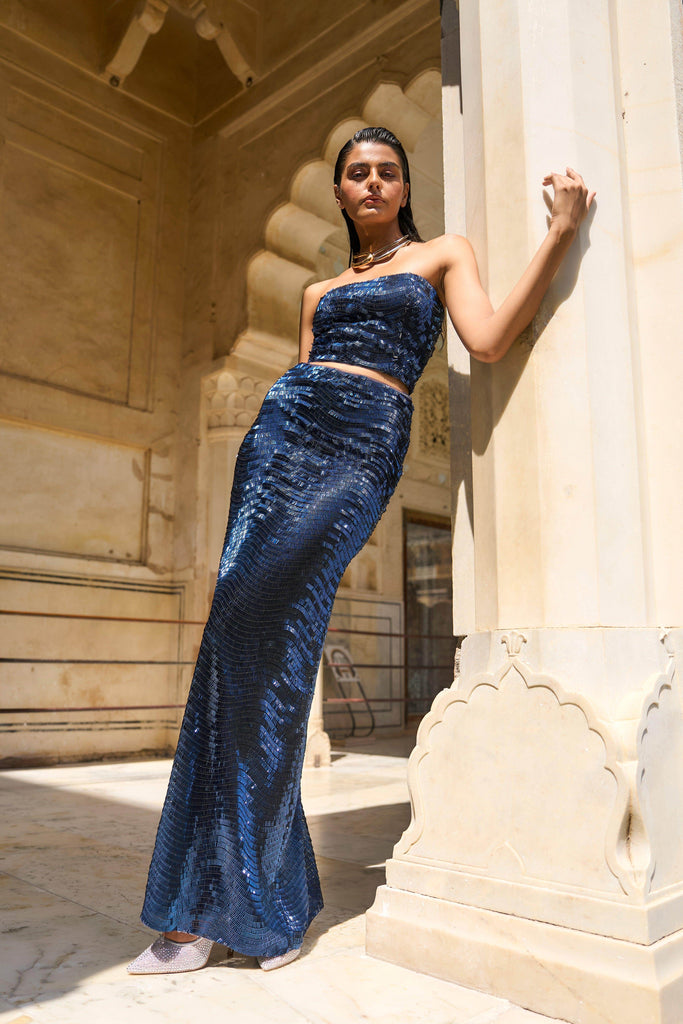 BLUE SEQUIN BANDEAU BRALETTE - dash and dot dash and dot