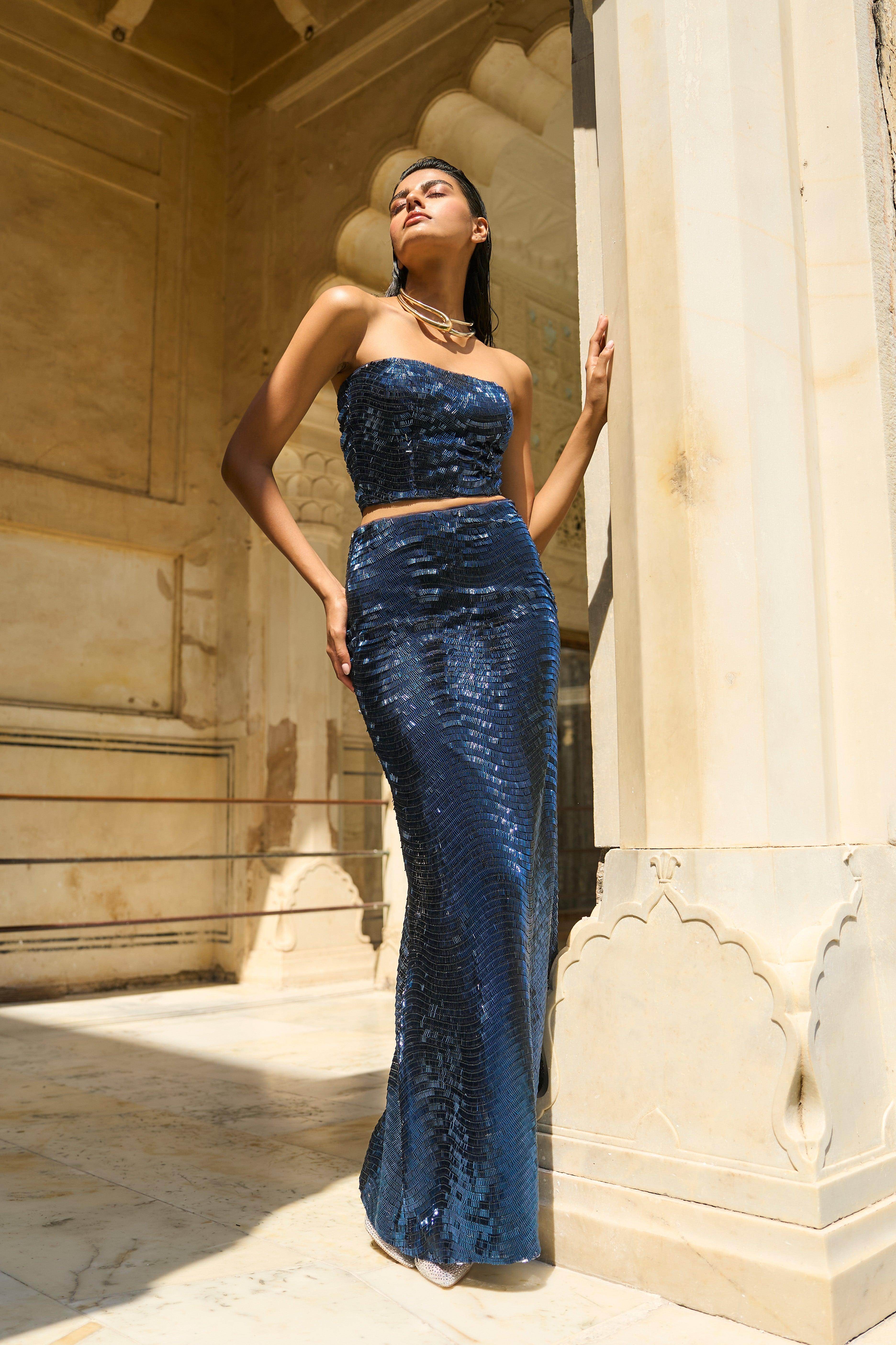 dash and dot - Blue Sequin Maxi Skirt L / Blue dash and dot - Blue Sequin Maxi Skirt L / Blue