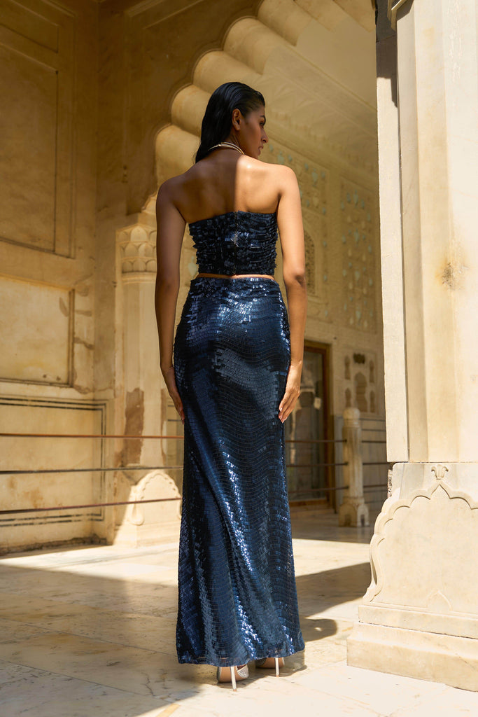 BLUE SEQUIN MAXI SKIRT - dash and dot dash and dot