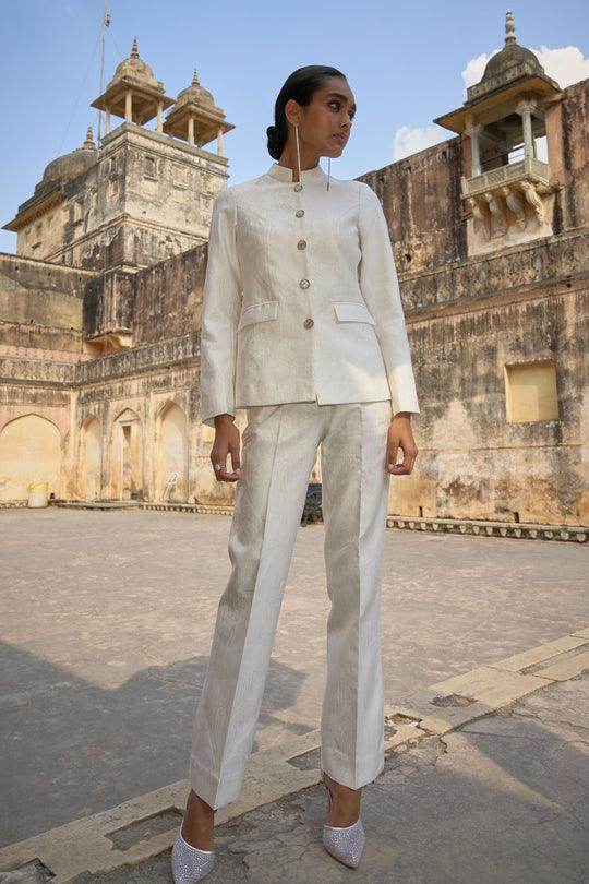 IVORY JACQUARD JACKET, BRALETTE AND PANT - dash and dot dash and dot