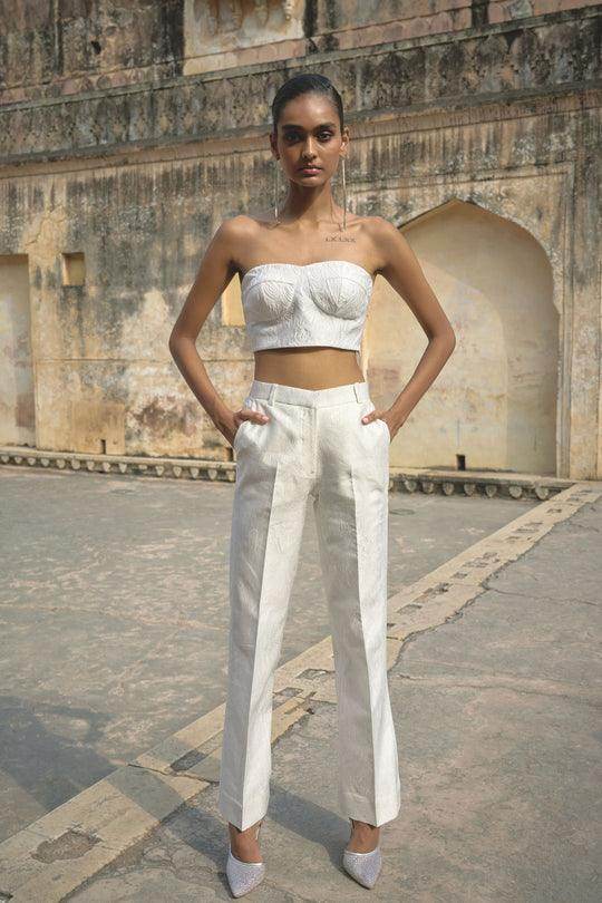 IVORY JACQUARD JACKET, BRALETTE AND PANT - dash and dot dash and dot