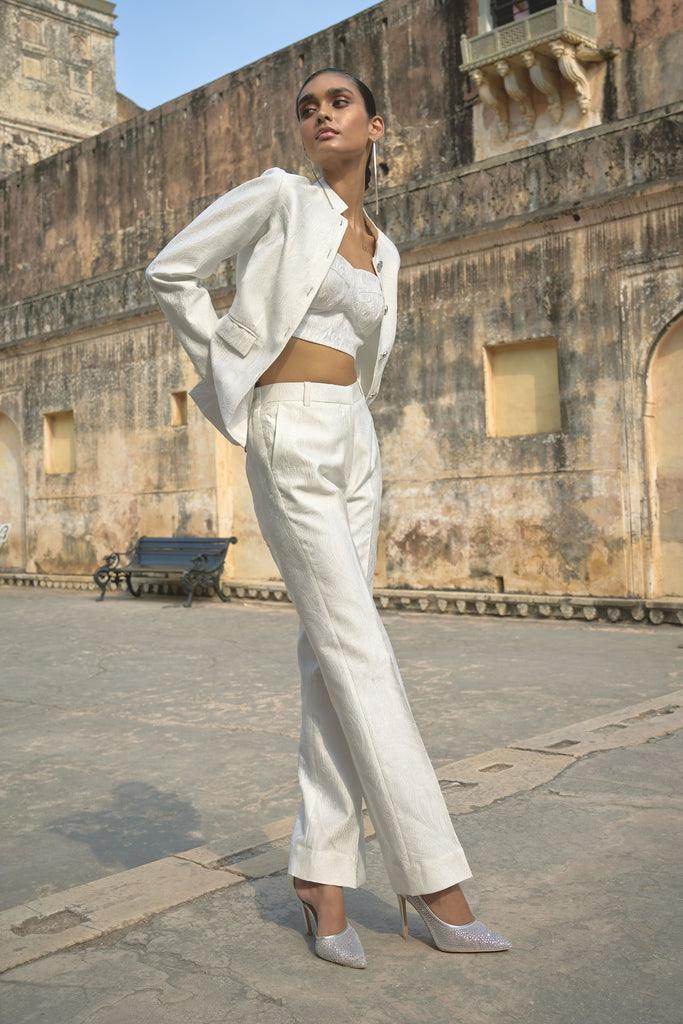 IVORY JACQUARD JACKET, BRALETTE AND PANT - dash and dot dash and dot