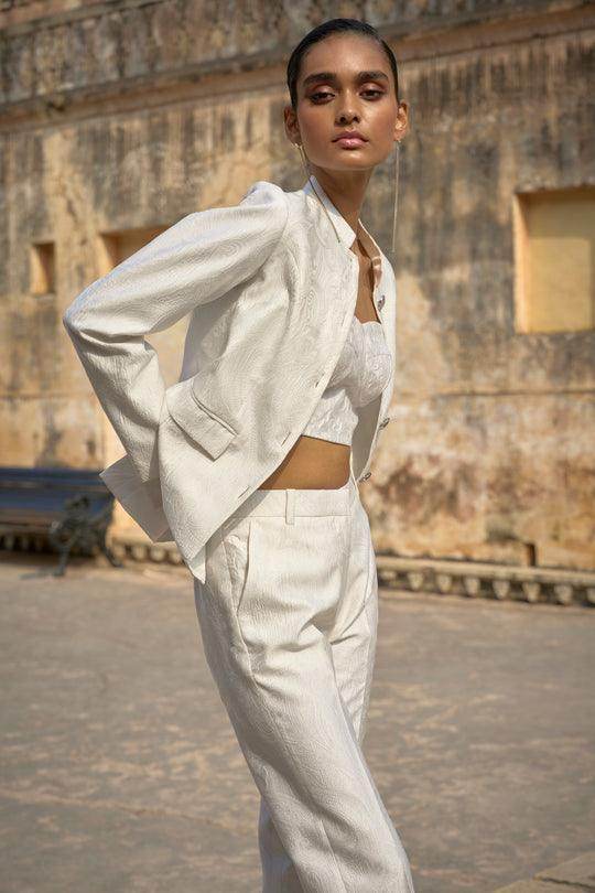 IVORY JACQUARD JACKET, BRALETTE AND PANT - dash and dot dash and dot