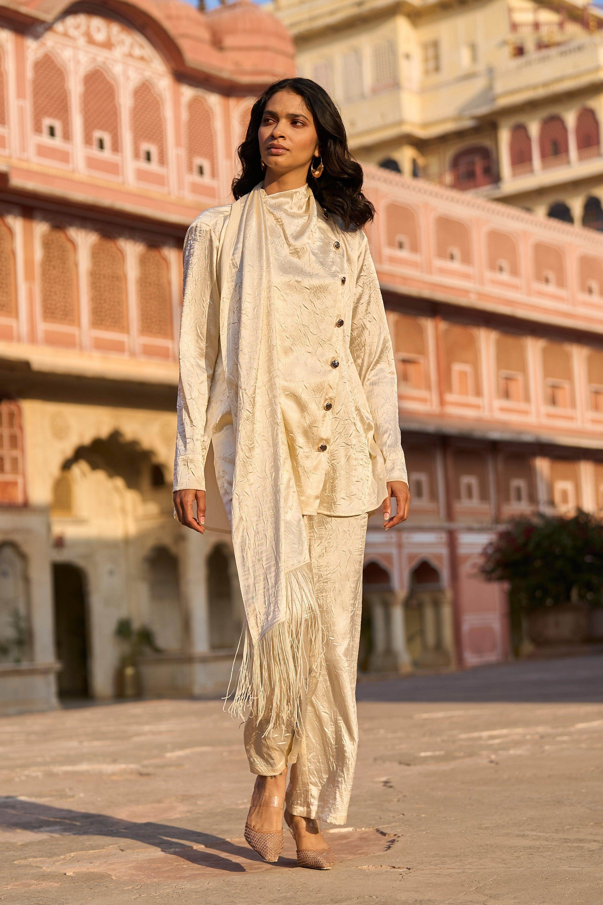 CRUSHED DRAPED SCARF AND PANT - dash and dot