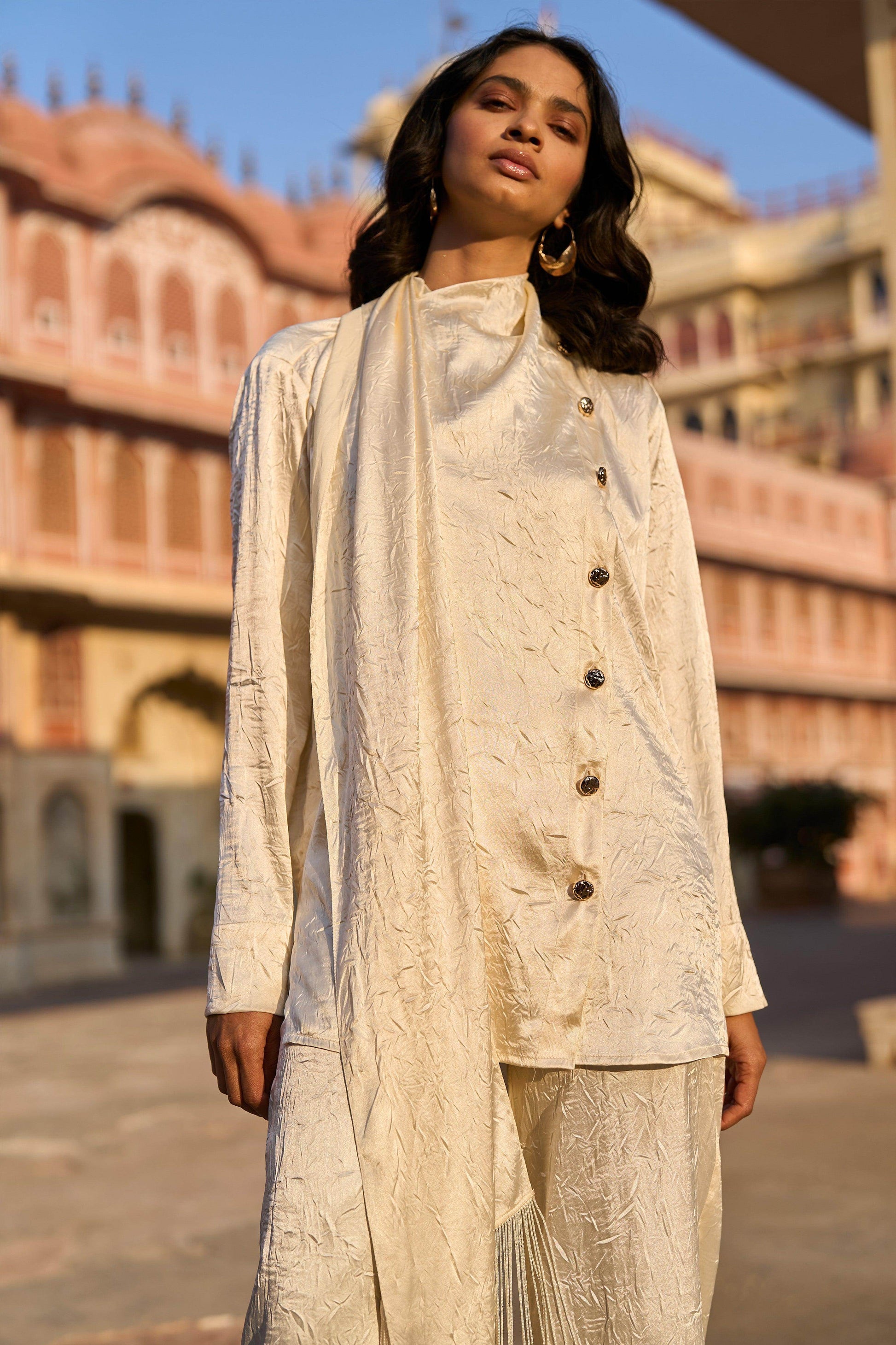 CRUSHED DRAPED SCARF SHIRT - dash and dot