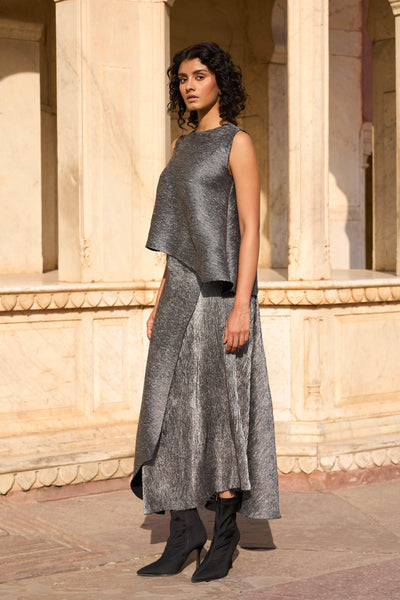 ARCHITECTURAL FOIL PLEATED SKIRT SET - dash and dot