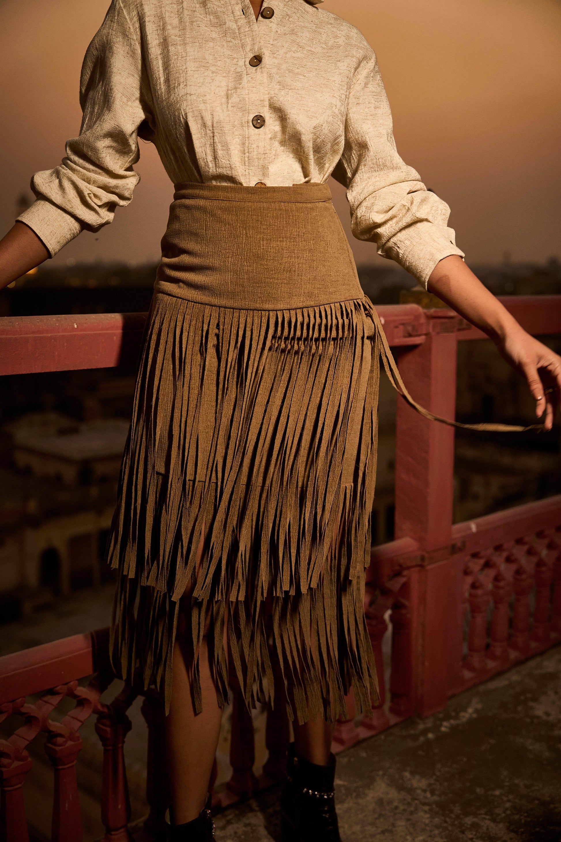 SUEDED FRINGE SKIRT - dash and dot