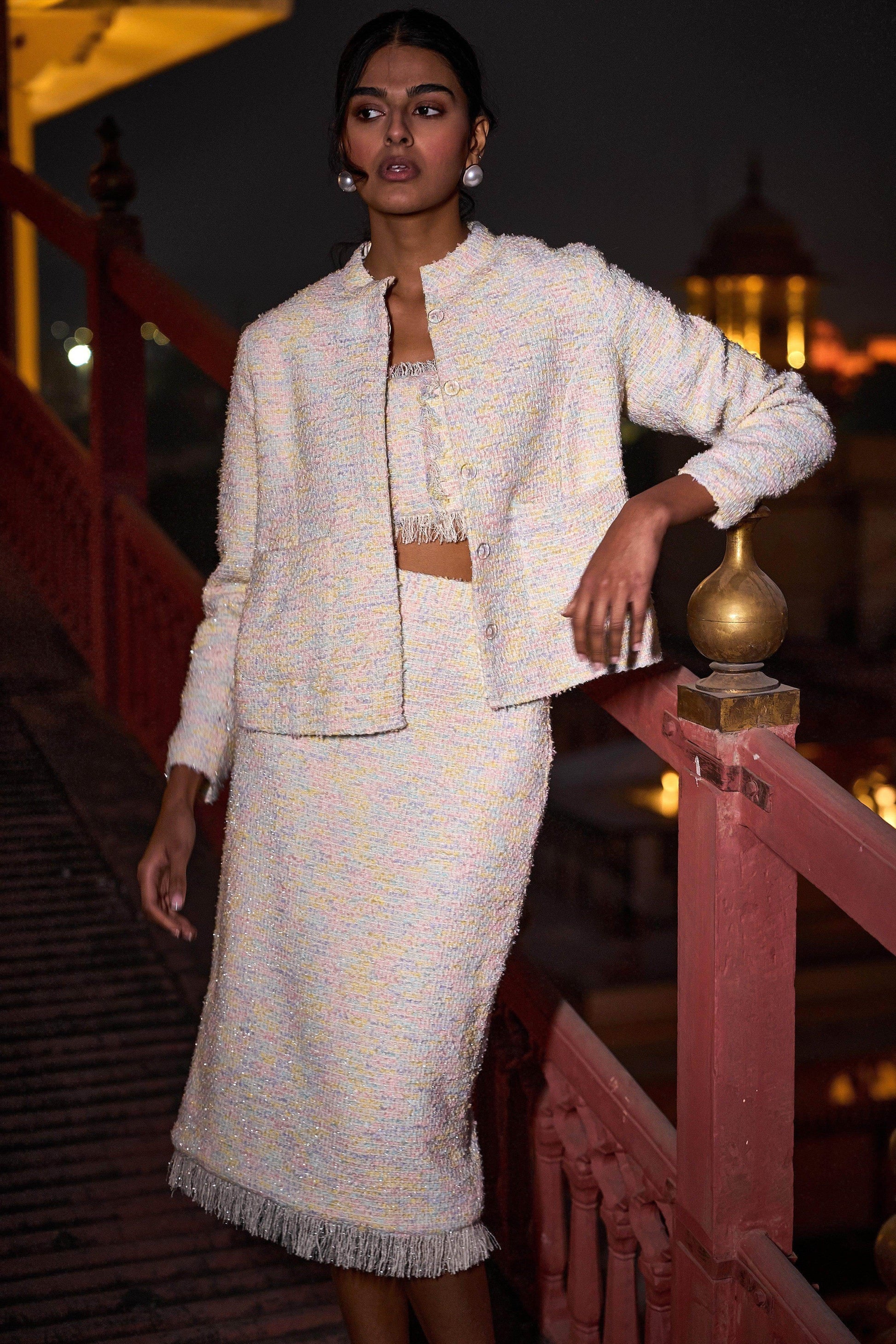 PASTEL BOUCLÉ JACKET AND SKIRT - dash and dot