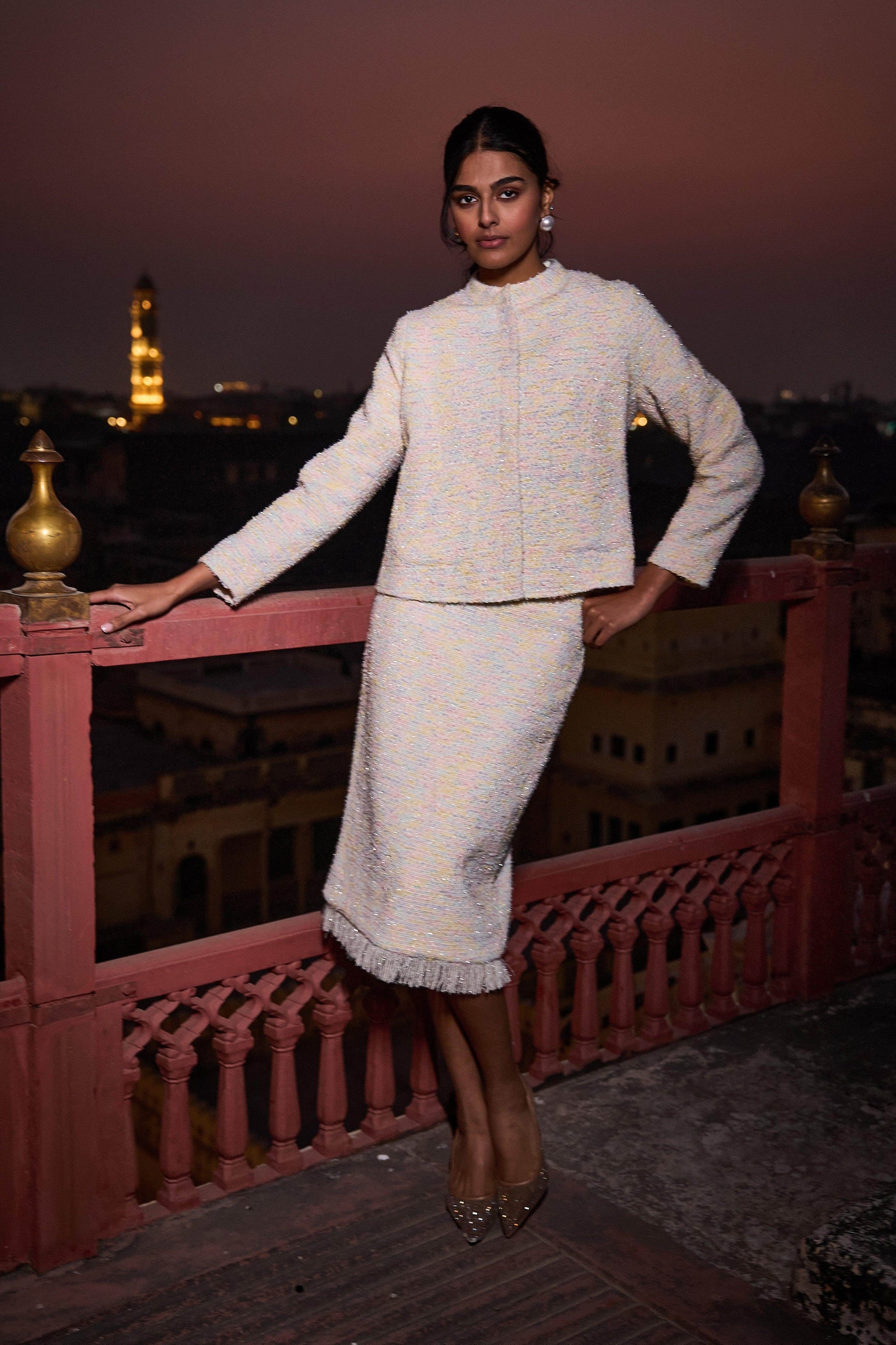 PASTEL BOUCLÉ JACKET AND SKIRT - dash and dot