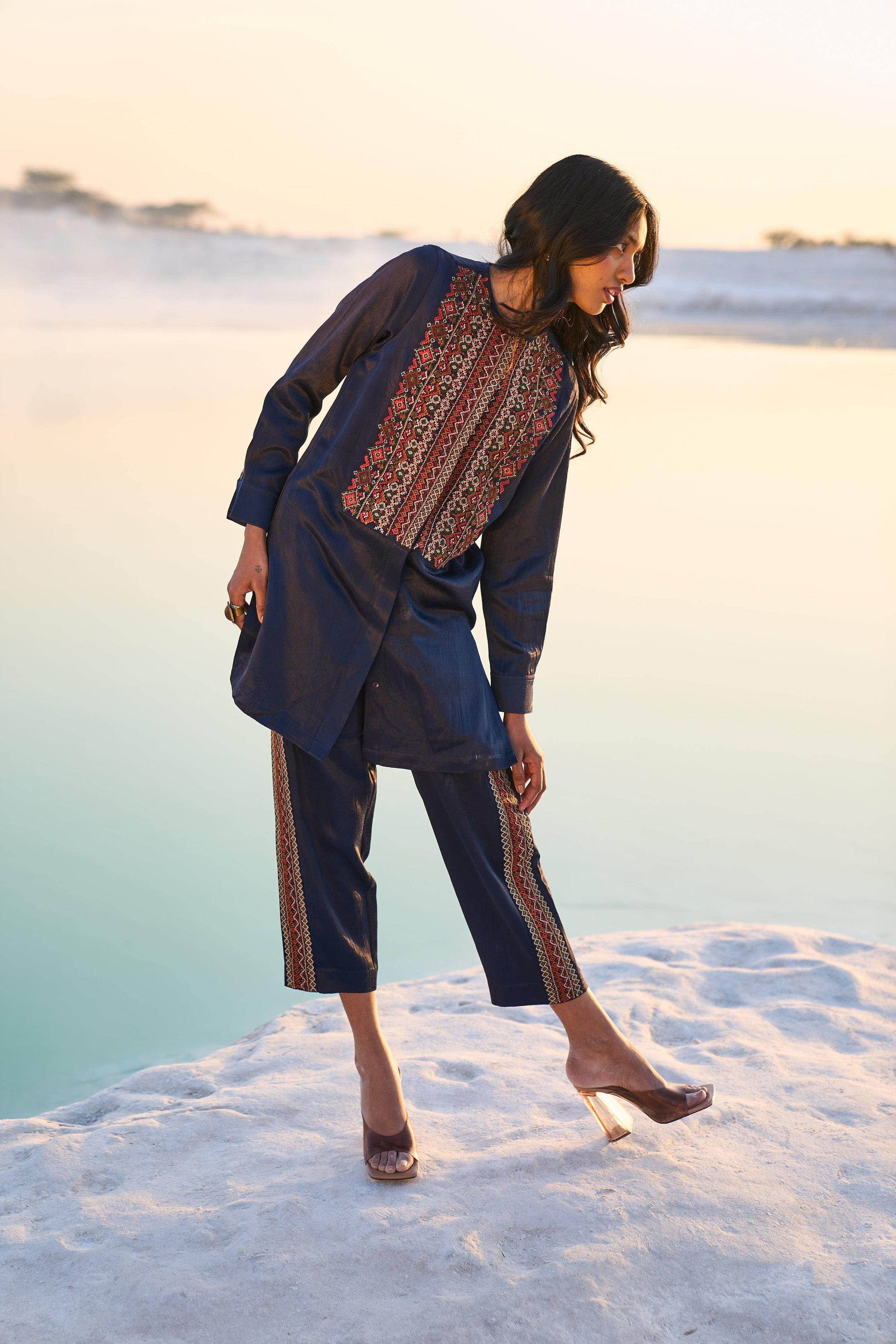 GEOMETRIC EMBROIDERED PANT SET - dash and dot