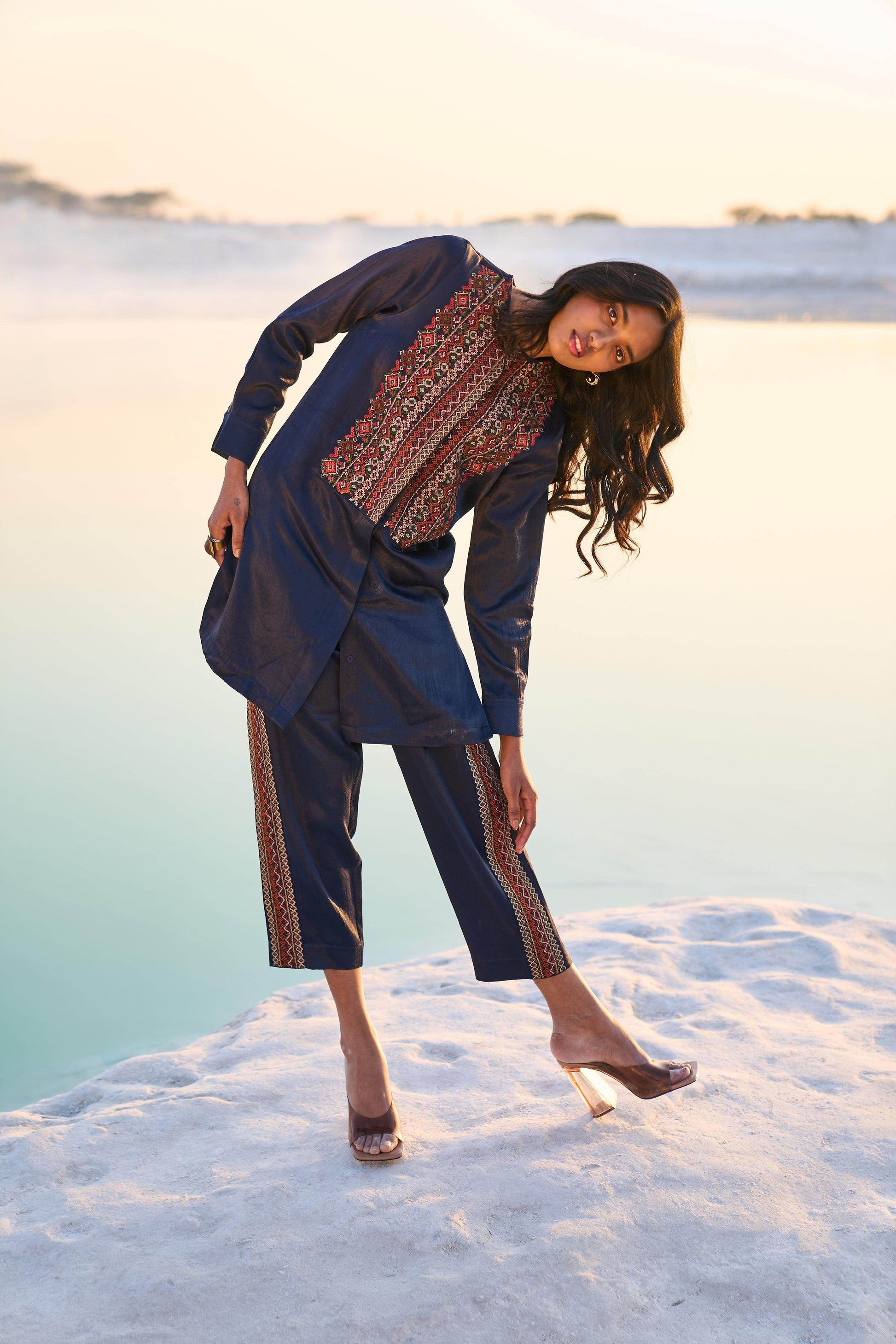 GEOMETRIC EMBROIDERED PANT SET - dash and dot