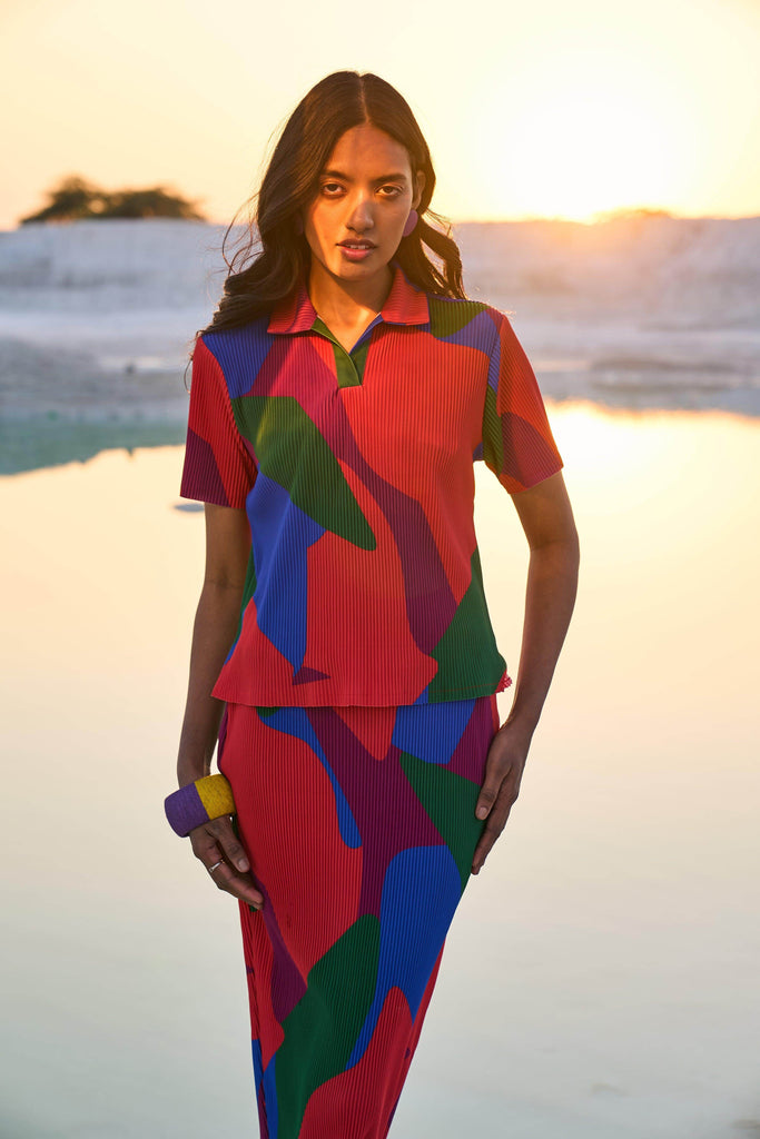 ABSTRACT PLEAT SKIRT SET - dash and dot dash and dot