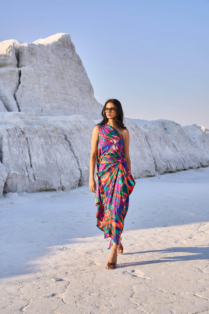 ABSTRACT PRINTED DRAPE SKIRT - dash and dot dash and dot