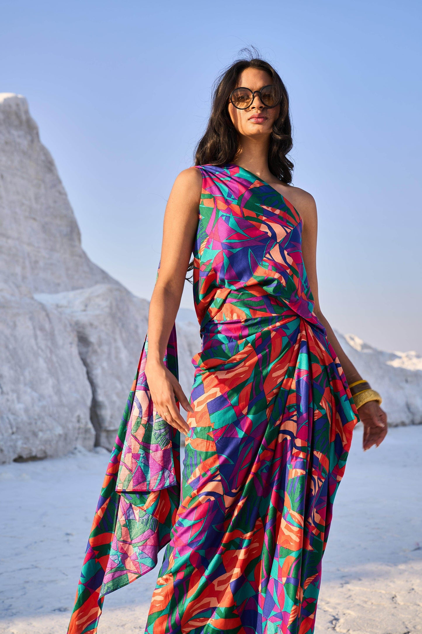 ABSTRACT PRINTED DRAPE SKIRT - dash and dot