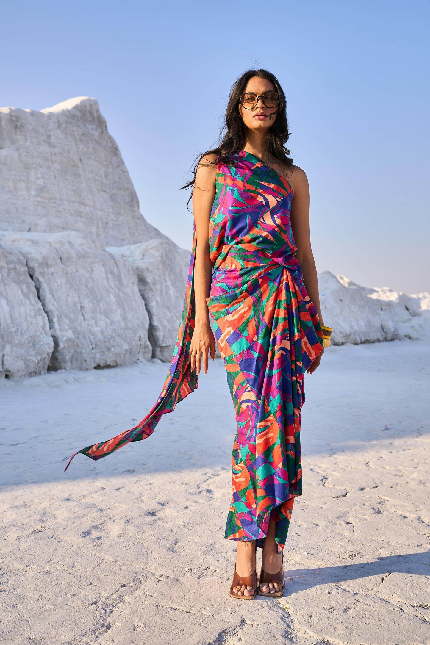 ABSTRACT PRINTED DRAPE SKIRT - dash and dot