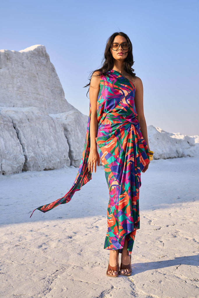 ABSTRACT PRINTED DRAPE SKIRT - dash and dot dash and dot
